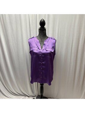 WHBM Purple Sleeveless Button Front Blouse Womens Size Medium Lightweight Top